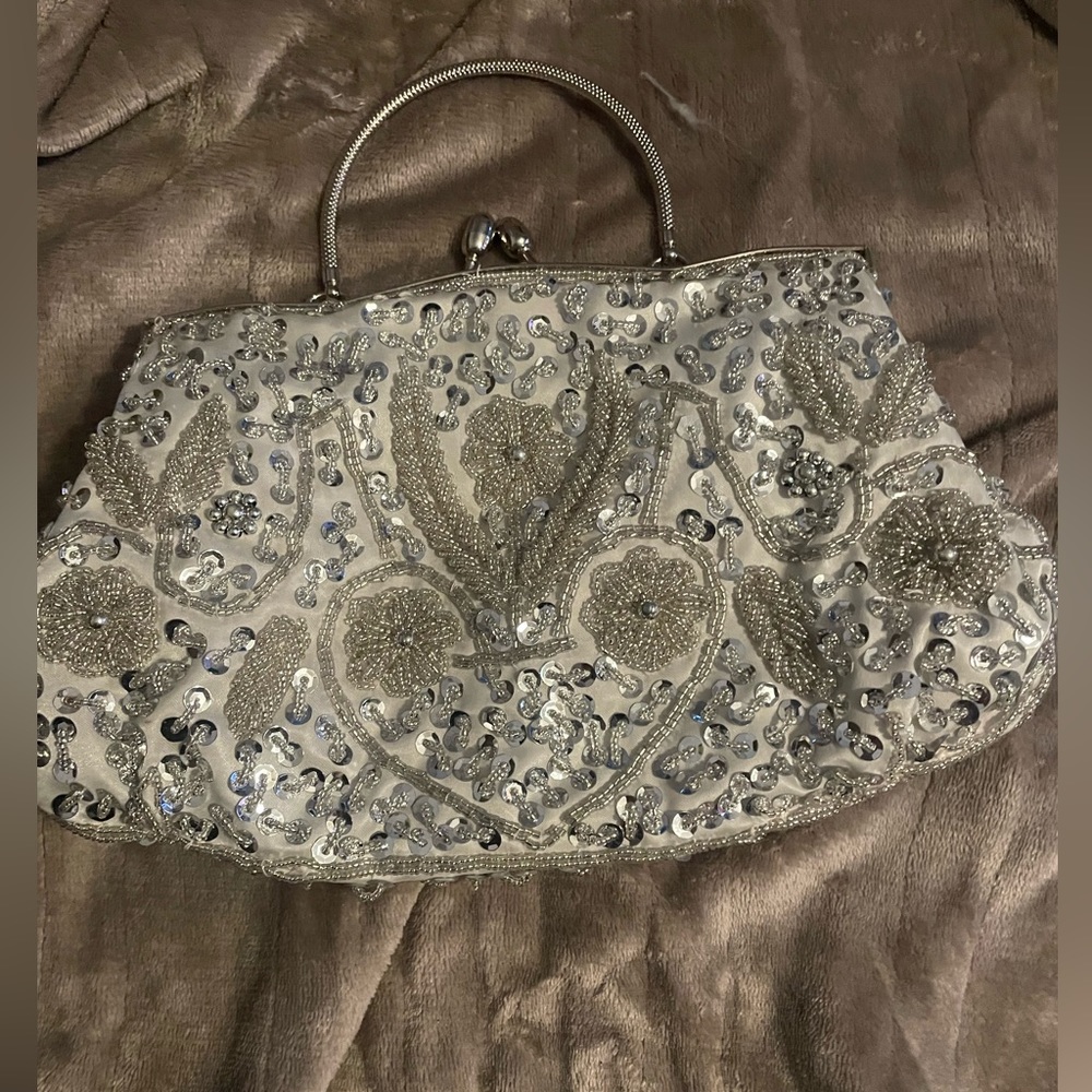 Silver beaded handbag for prom or homecoming